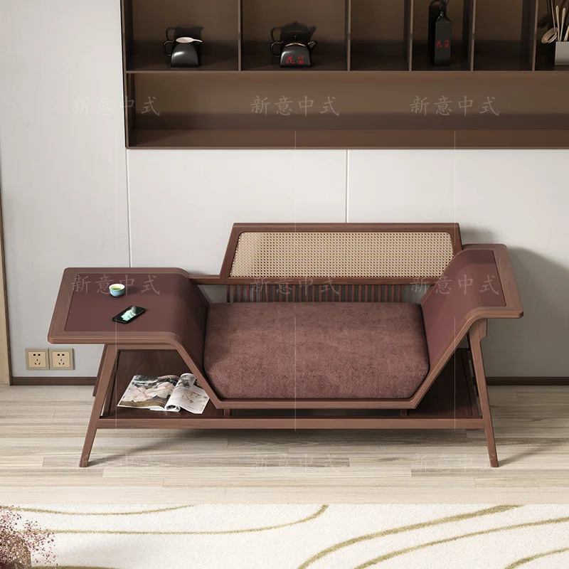 Chinese solid wood chaise longue bedroom small apartment single recliner chaise longue bed lazy sofa