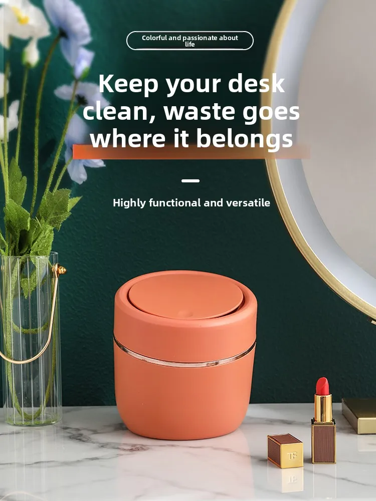 

Desktop Tra Can Creative Office Paper Basket Pr pe Lid Cute Small Size Plastic round Body Household Cleaning Tool