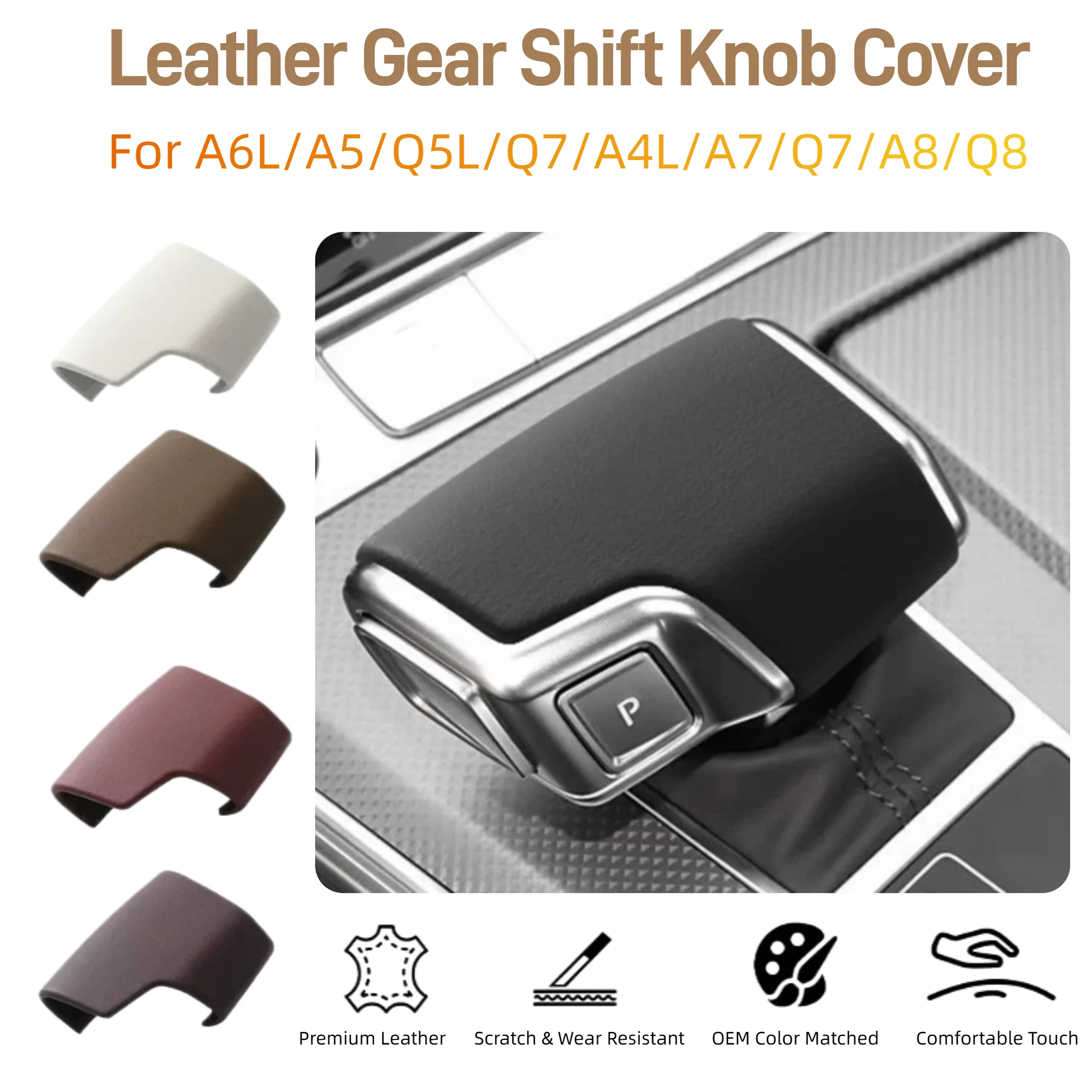 

For Audi C8 A6L A7 Q7 A8 Q8 Multi-Color Original Leather Gear Shift Knob Cover Anti-Scratch Protector Car Interior Accessories