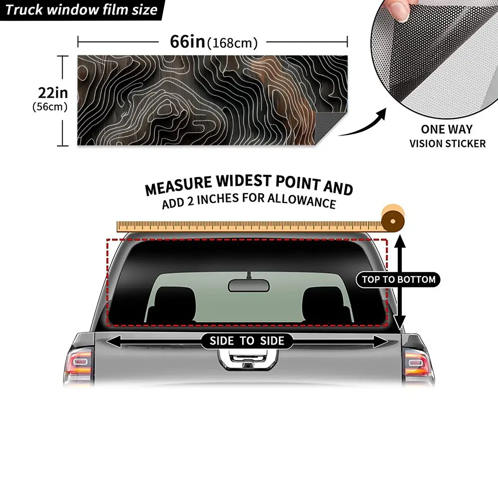Picture 6: Customizable Topographic Line Car Rear Windshield Sticker Truck Window See Through Perforated Back Window Vinyl Decal Decor Gift