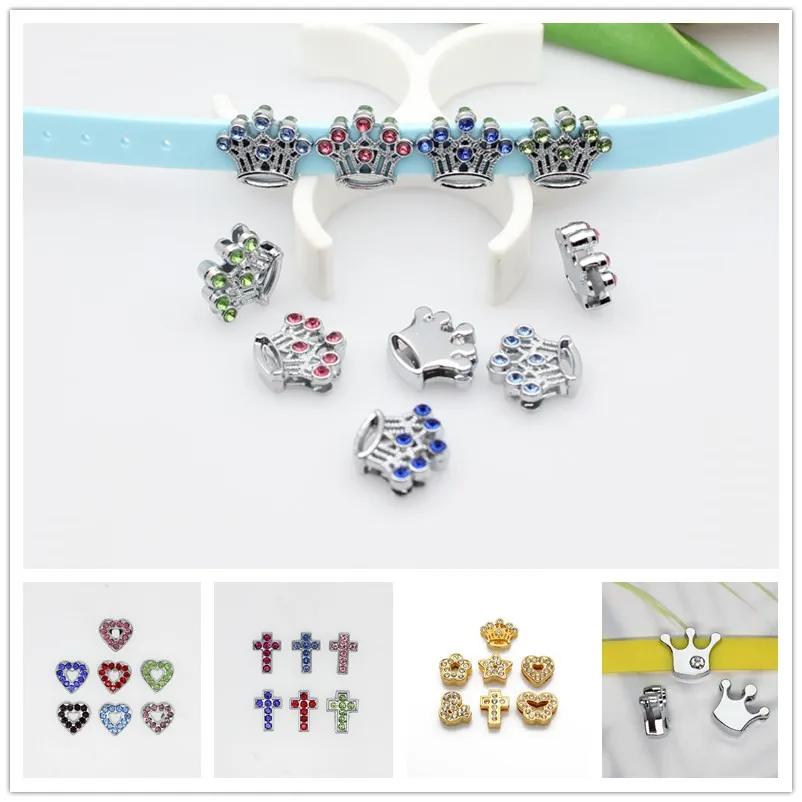 10Pcs/Lot 8mm Crown Slide Charms For Bracelet Making Women Jewelry Rhinestone DIY Accessory Fit Pet Dog Cat Tag Collar Wristband