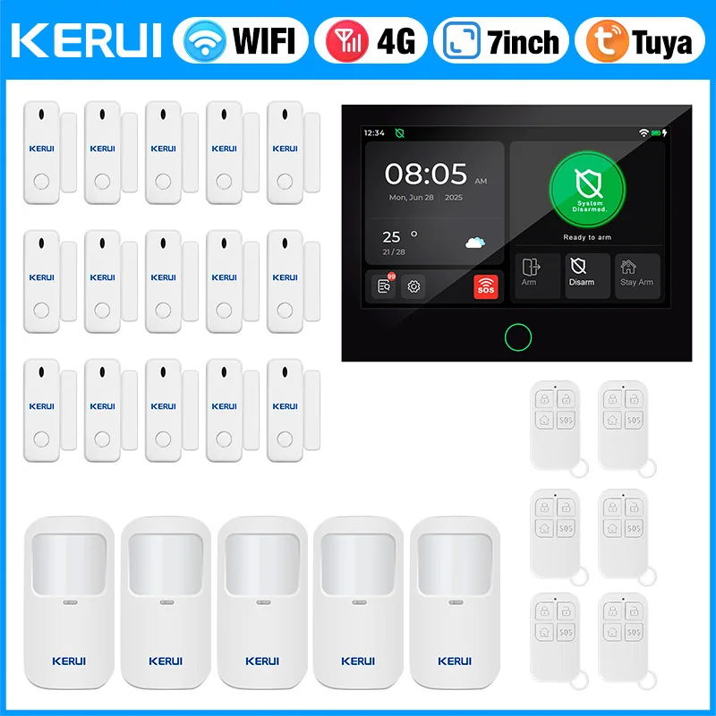 KERUI G70 4G WiFi Home Alarm System with 7 inch Alarm Panel Set FSK / ASK Google Assistant Smart Home Alarm Works with Tuya