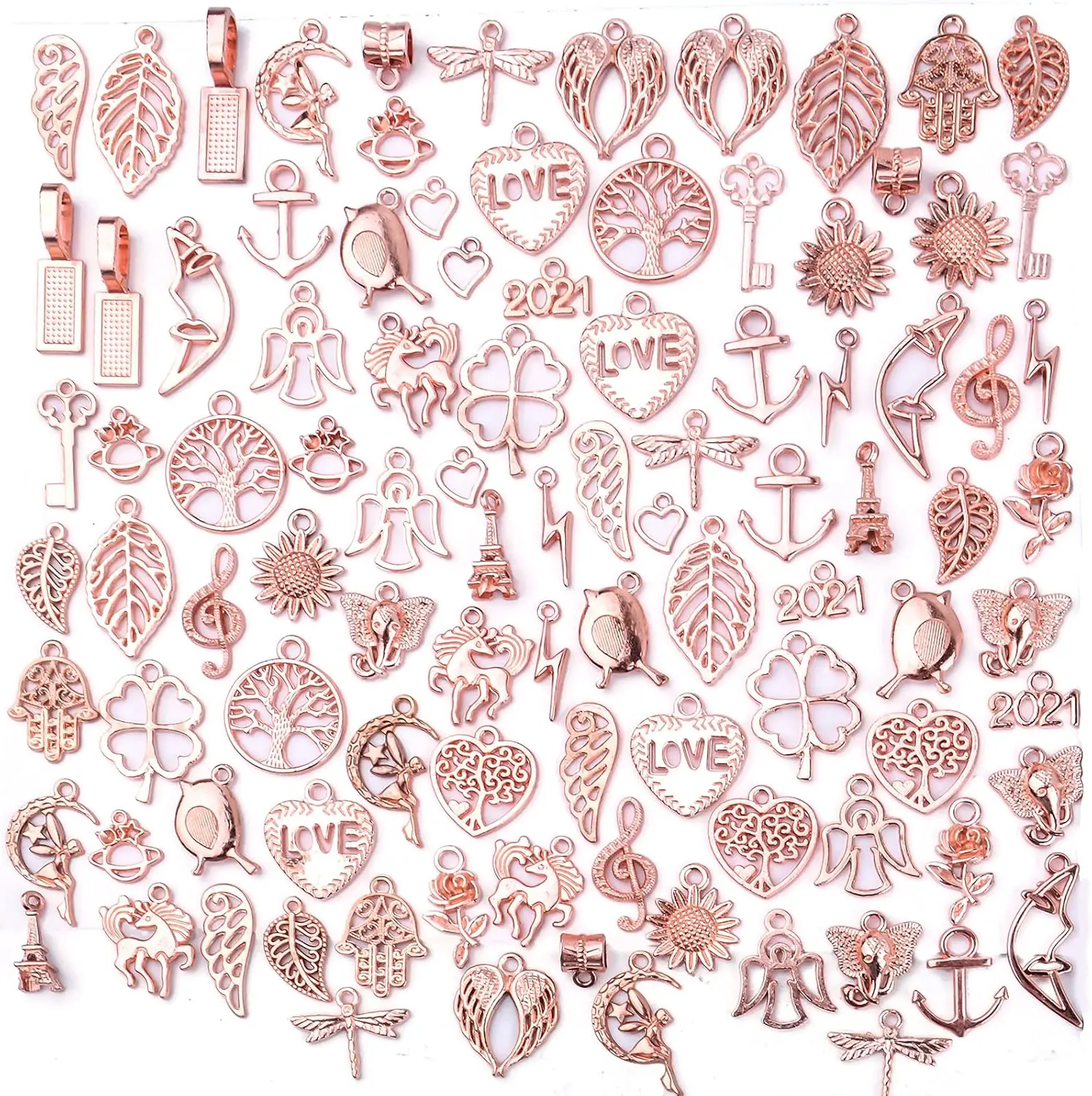

100pcs Rose Gold Tibetan Alloy Vintage Charms Wholesale Bulk Crafts Supplies for DIY Necklace Bracelet Earring Jewelry Making