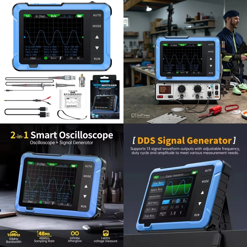 For DSO510 Mini Portable 2 in 1 Handheld Digital Oscilloscope 48MS s 10MHz Bandwidth Electronic Repair Tool for