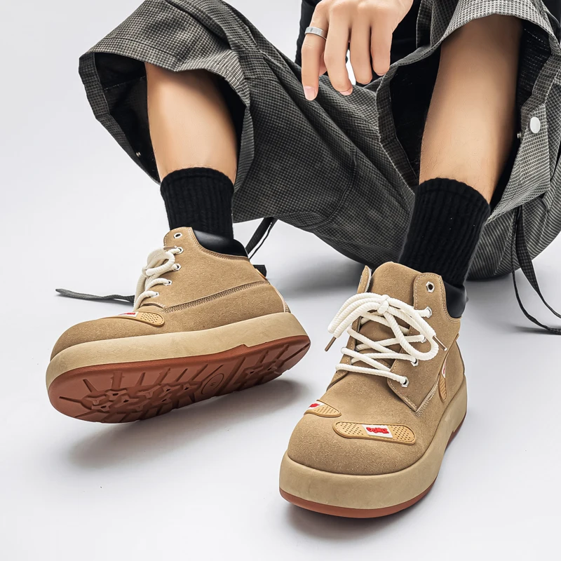 

2025 New Men's Large-sized Autumn Casual High-top Work Boots, Motorcycle Boots, Anti-slip and Wear-resistant Outdoor Boots