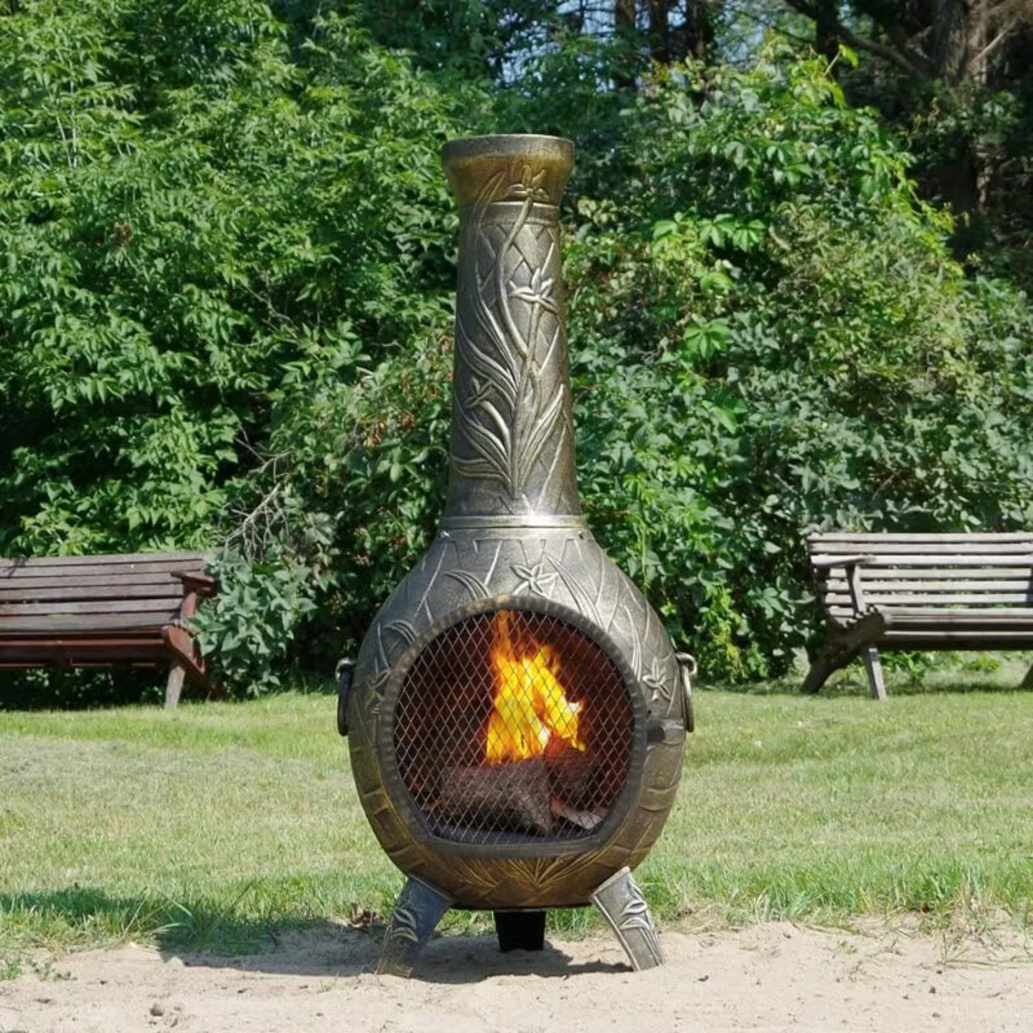 Lareira externa Orchid Chiminea em carvão - adequada para deck e pátio