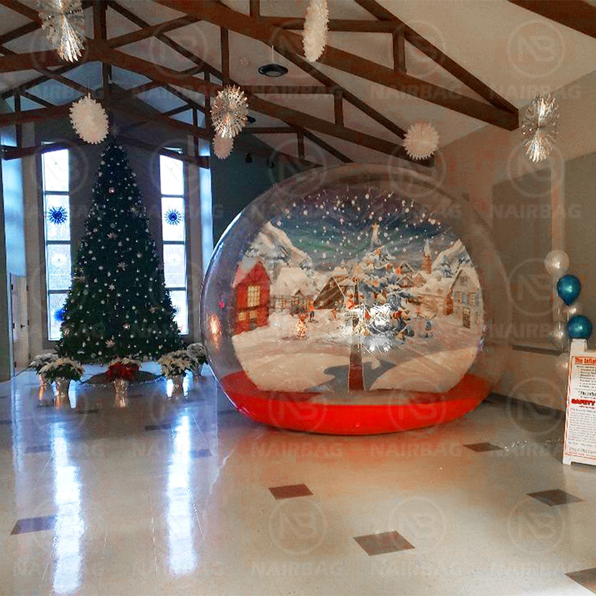 Boule à neige gonflable géante de noël, arrière-plan de stand Photo, maison à bulles claire, arrière-plan de Photo, tente à bulles, dôme d'air