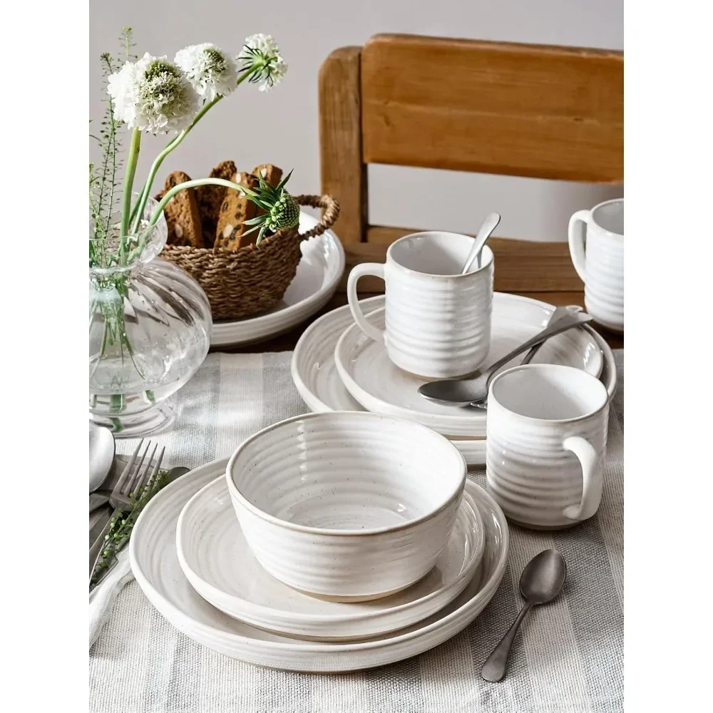 Dinnerware Sets 16 Piece, Stoneware Plates and Bowls Set, House Warming Wedding Present, Serve for 4 (10