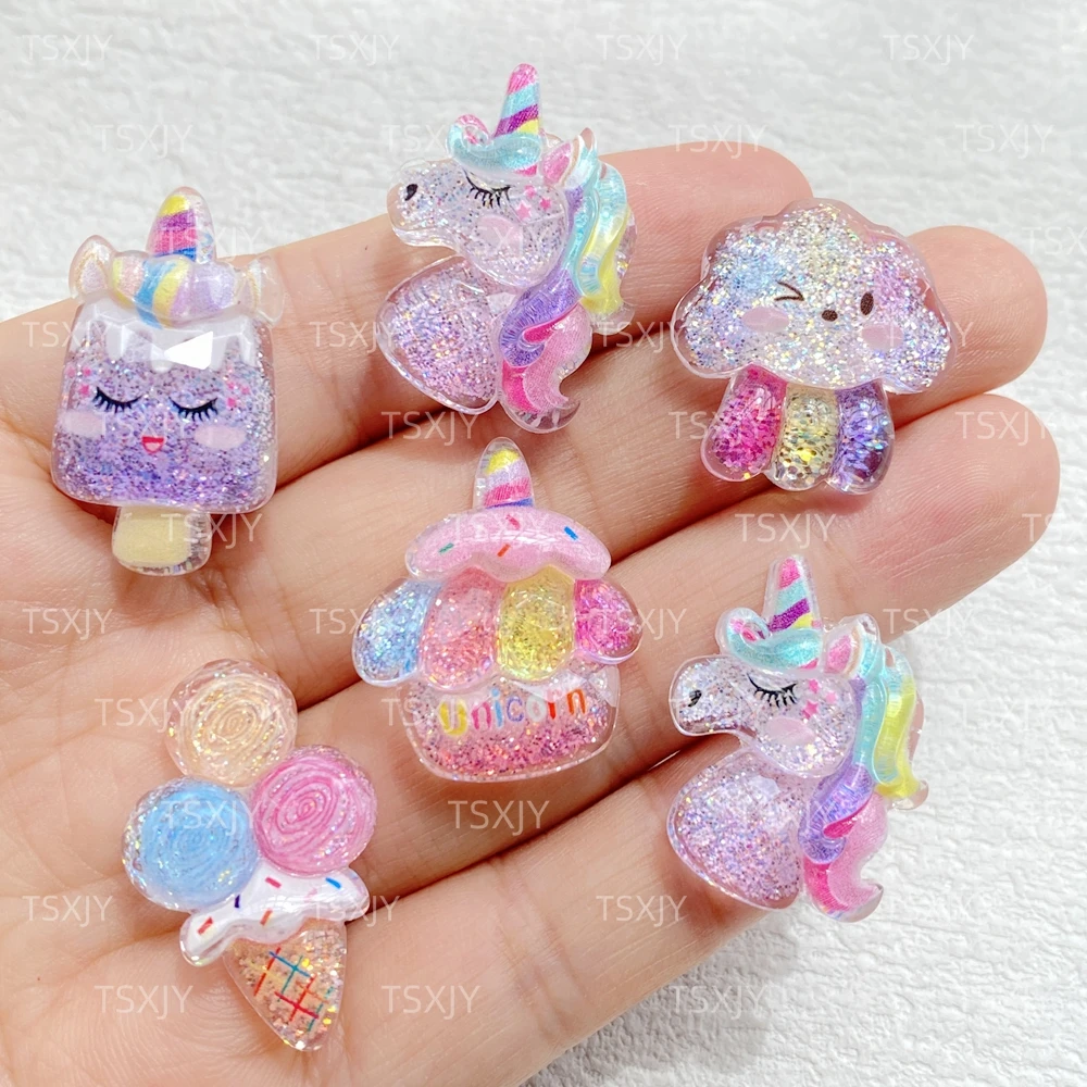 10Pcs New Cute Resin Cartoon unicorn, ice cream, cloud rainbow Flat Back Scrapbooking DIY Jewelry Craft Decoration Accessories
