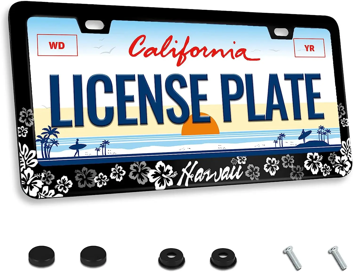 

Hawaii Hibiscus Flower License Plate Frame for Car Decorative Parts Rustproof License Plate Cover for Standard Us Canada 12x6 In