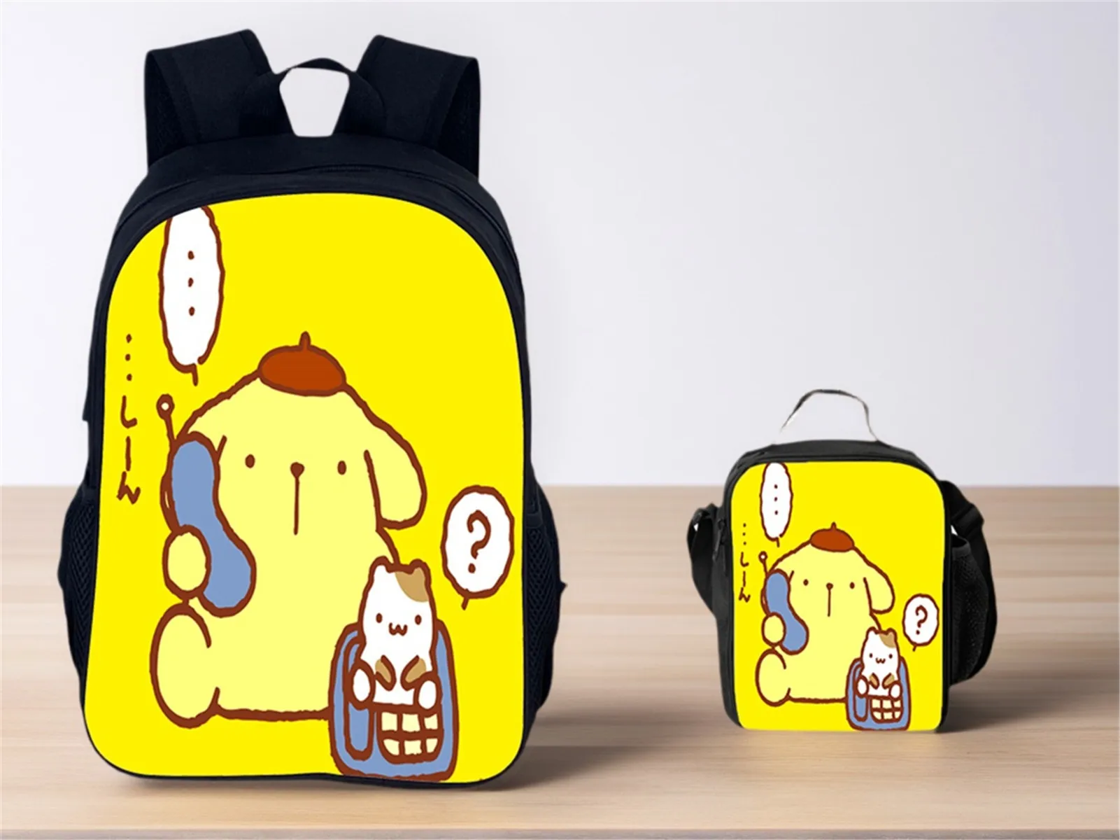 

Pom Pom Purin, набор школьных сумок Sanrio 2 в 1, легкая детская сумка унисекс, милый дорожный рюкзак и водонепроницаемый ланч-бокс