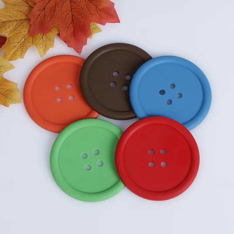 1PC Creative Home Heat-resistant Round Water Coaster Non-slip Insulation Pad Silicone Table Mat Simple Button Coaster Kitchen