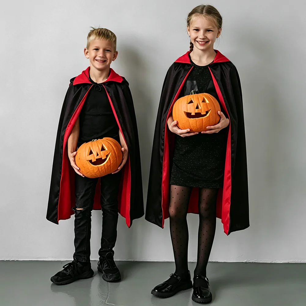Halloween Adult Kids Witch Cloak Women Men Stand Collar Vampire Cape Boy Girl Festival Cosplay Costume Grim Reaper Hoodie Casual