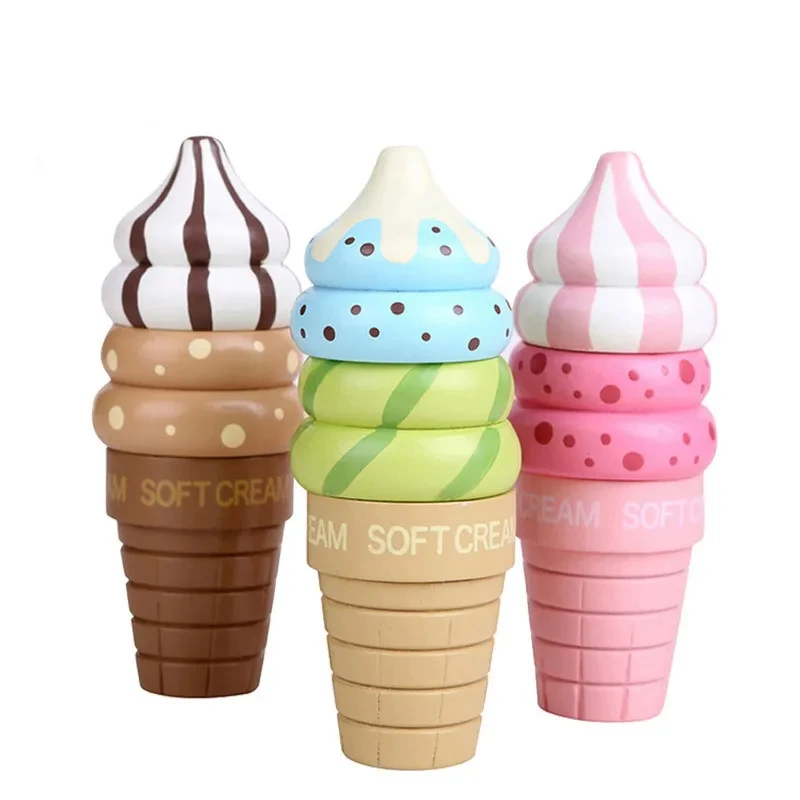 

Wooden magnetic Simulation kitchen toys Connected Ice Cream Children Pretend Play house Game Miniature Food Toy Set Kids Gift