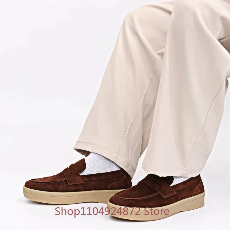 

Retro Cow Suede Casual Loafers Men's Genuine Leather Breathable Slip on Leather Shoes Male Thick Sole Formal Work Oxfords