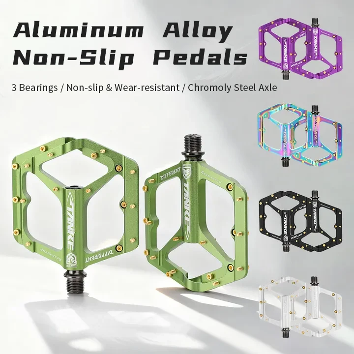 MTB Pedals Sepeda Lightweight Aluminum Alloy CNC Non-Slip Bicycle Pedal (10 Non-Slip Pins/Side) with Grease & Bearing Bike Pedal
