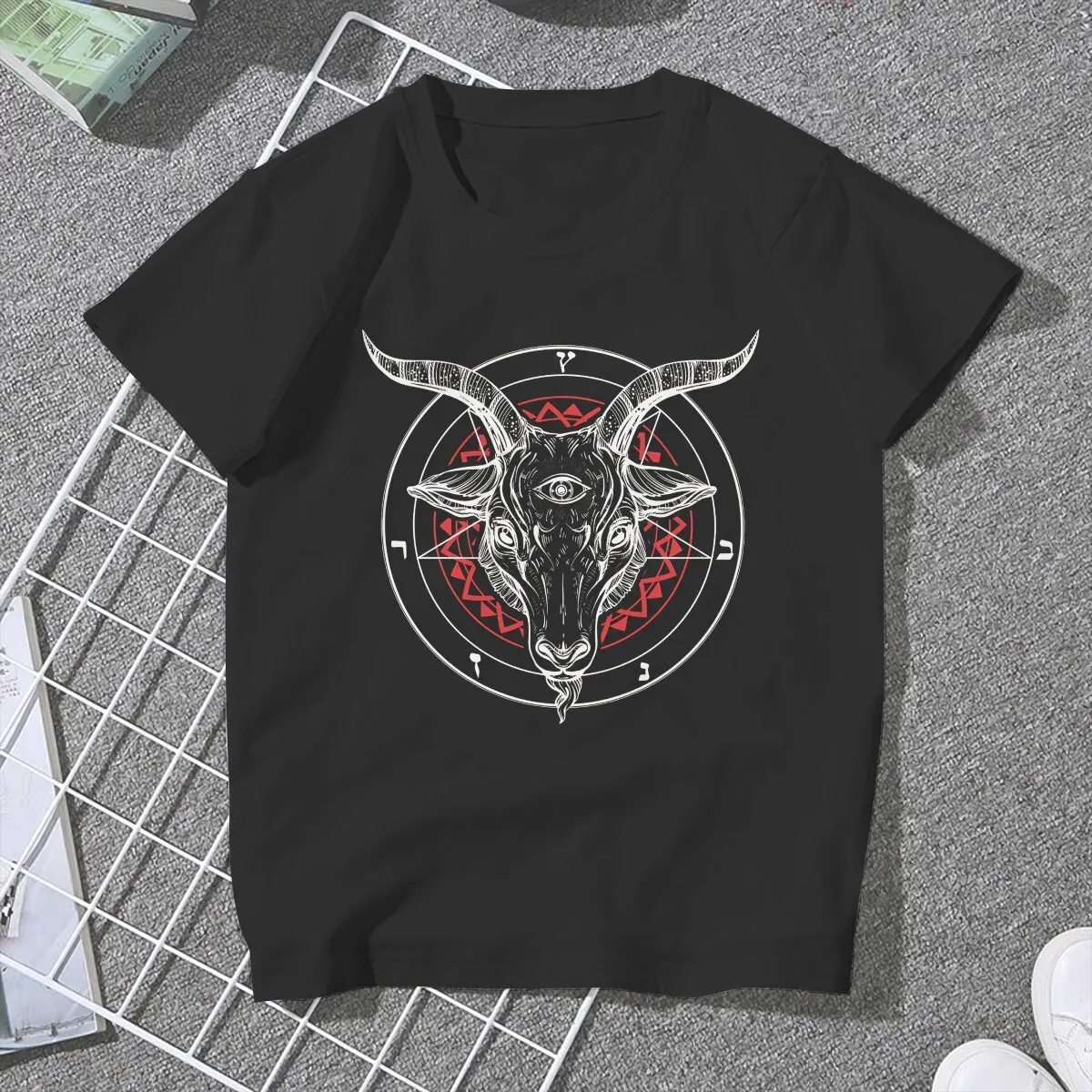 Women Satanic Goat Baphomet Circle Satan Symbol Lucifer Devil T Shirt Satanic Baphomet Goat Clothing Casual Short Sleeve