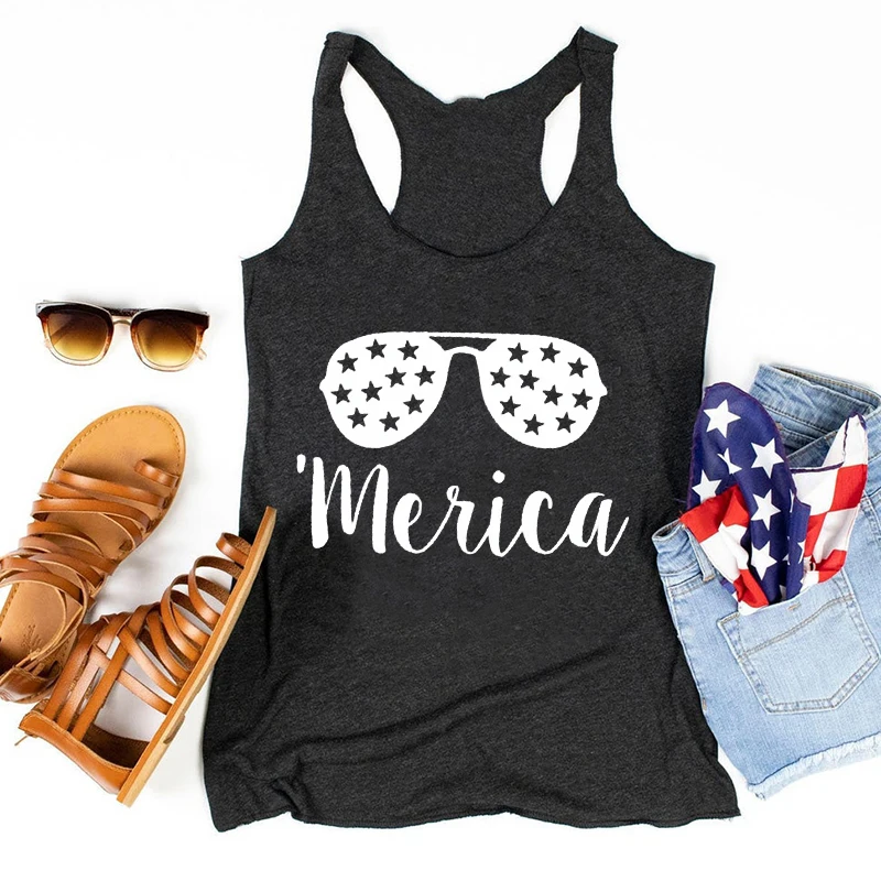 

America Tank Top 4th of July Women's Tank Top America Classic Clothing for Women Cartoon Patriotic Gym Tank Top Women M