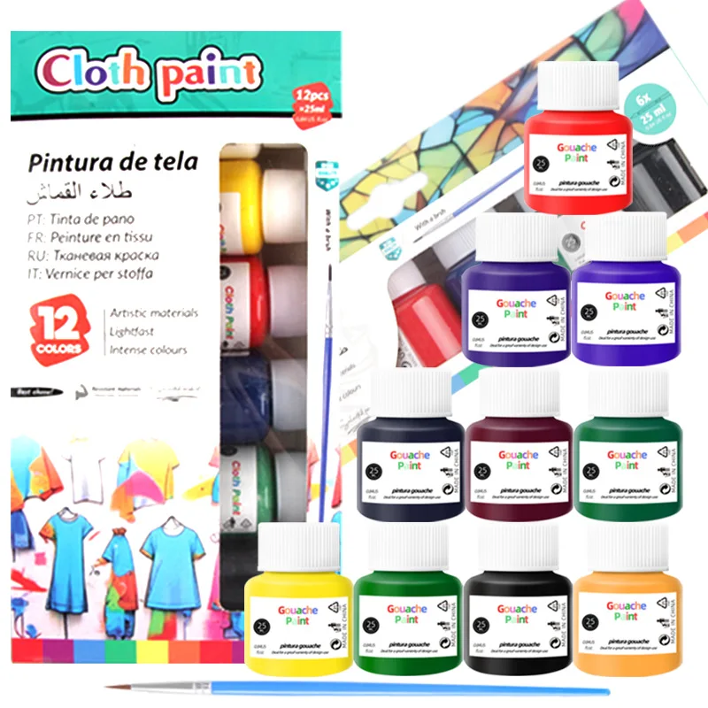 25ml 6/12color Acrylic Watercolor Gouache Glass Textile Advertising Pigment for Painting Graffiti DIY Hand-decorative Design