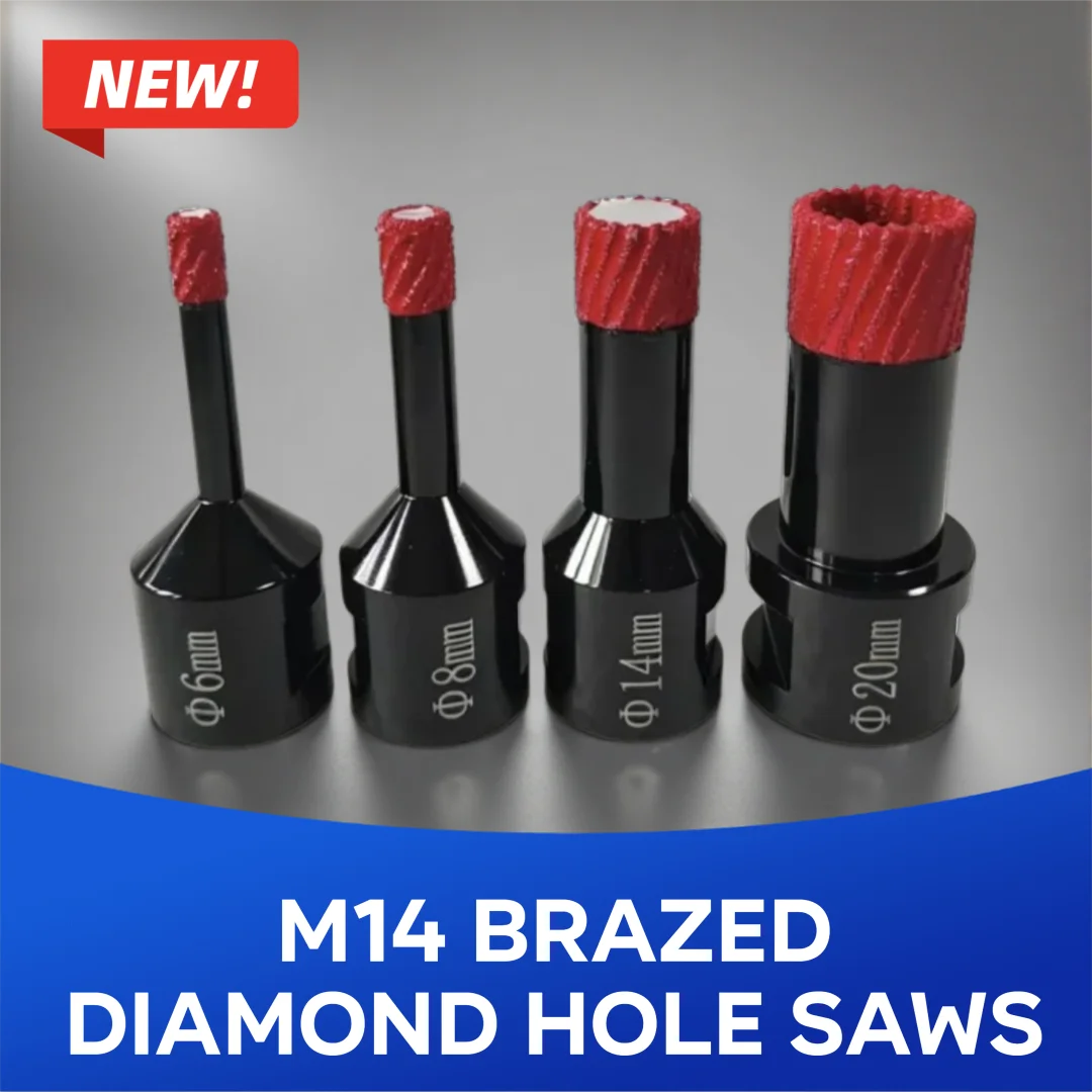 

M14 Thread Dry Vacuum Brazed Diamond Hole Saw Set, 6/8/14/20mm Masonry Tile Drill Bits, Red Finish