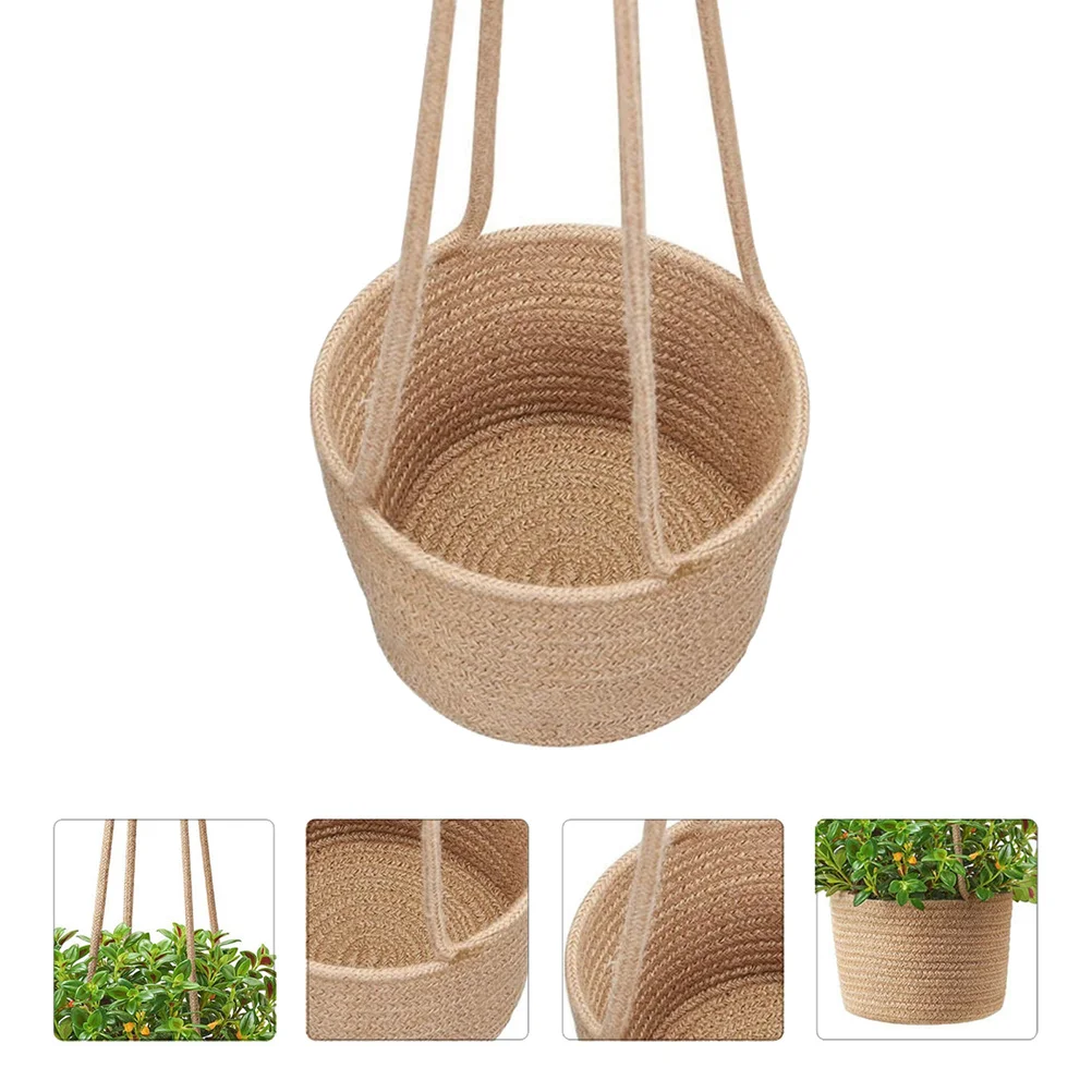 

1 шт., льняная веревка, тканая цветочная корзина, подвесной кашпо, деревенский держатель для растений, домашний офис, декор, органайзер для хранения, тканая цветочная корзина