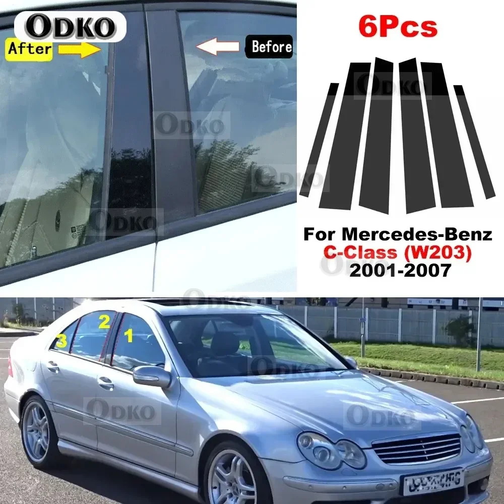 6Pcs Car Door Window Pillar Center Post Trim Stickers For Mercedes-Benz C-Class (W203) 2001-2007 Center BC Stickers Short Axis