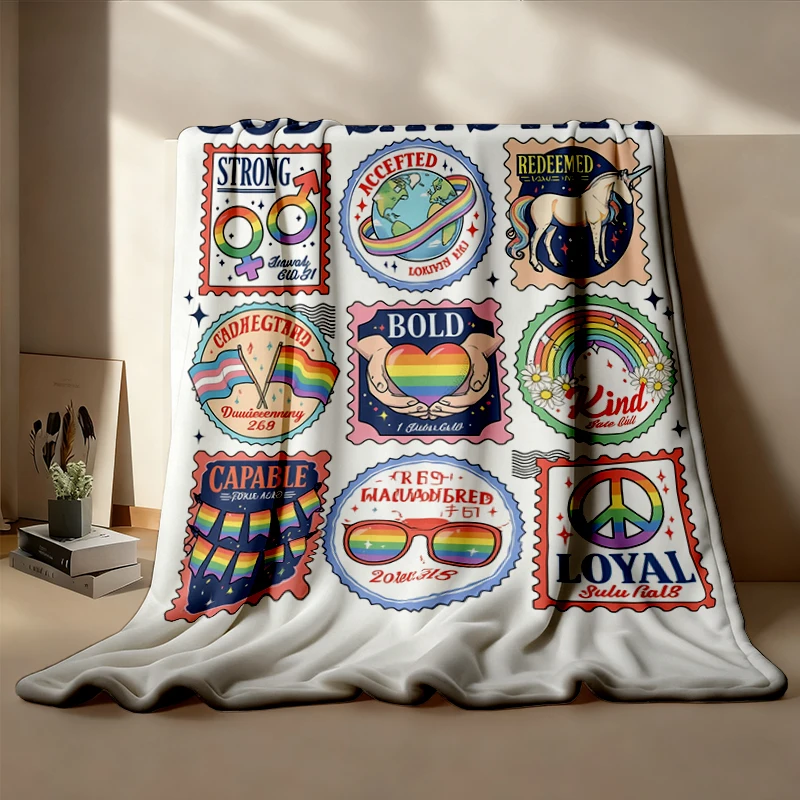 God Says I Am Pride Stamps Flannel Blanket, LGBT Rainbow Flannel Throw, Queer Christian Cozy Blanket, Pride Month