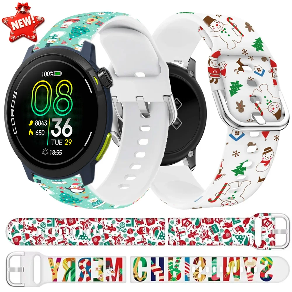 20/22mm Christmas Style Silicone Strap For Suunto Vertical 2/Race 2 Comfortable Band COROS APEX 4 42mm/PACE Pro CMF Watch 3 Pro