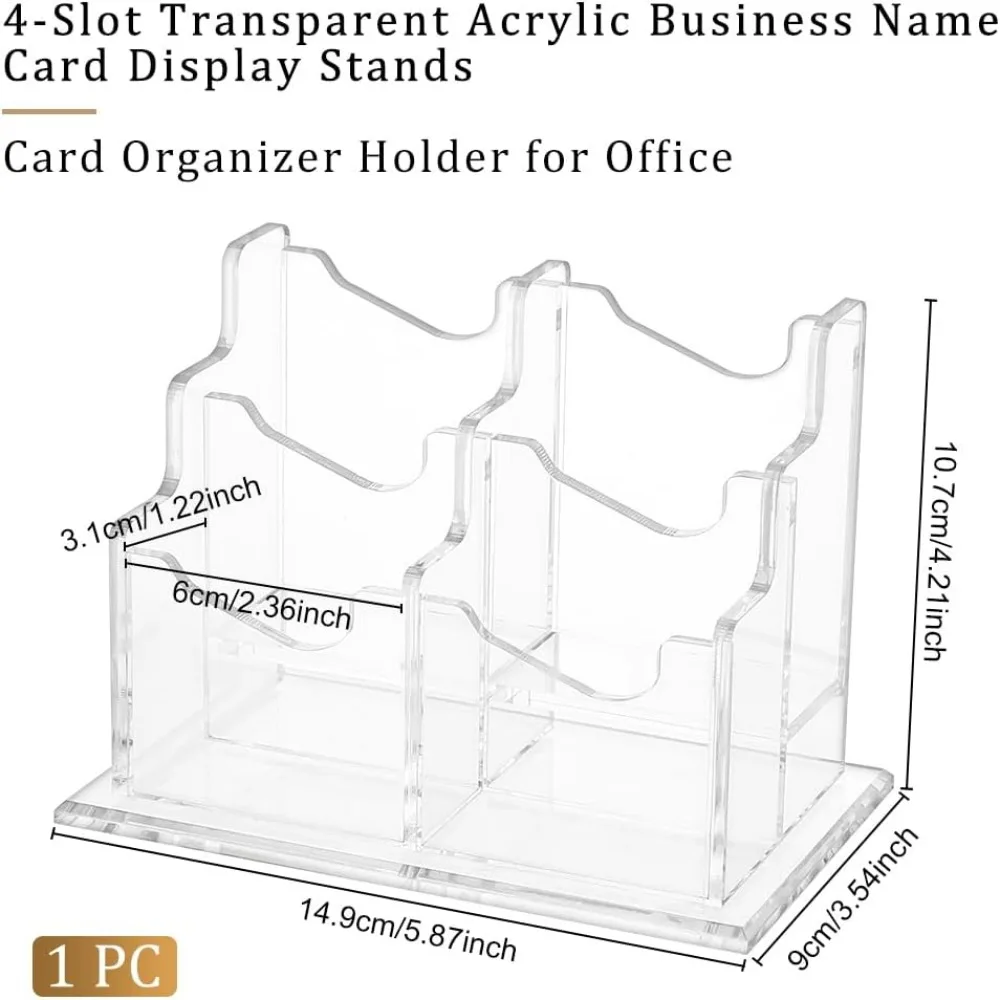 4 Pockets 2 Tiers Acrylic Business Card Holder 5.9x3.5x4.2 inch Vertical Business Card Holder Clear Desktop Business Card