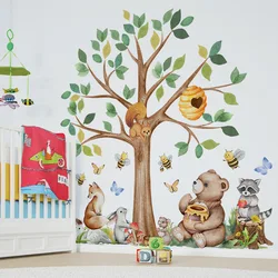 Autocollants Muraux Décoratifs avec Motif de Petit Ours et Arbre Paresseux, Stickers Muraux Décoratifs de Fond de Maternelle, 4 Pièces, BM2047
