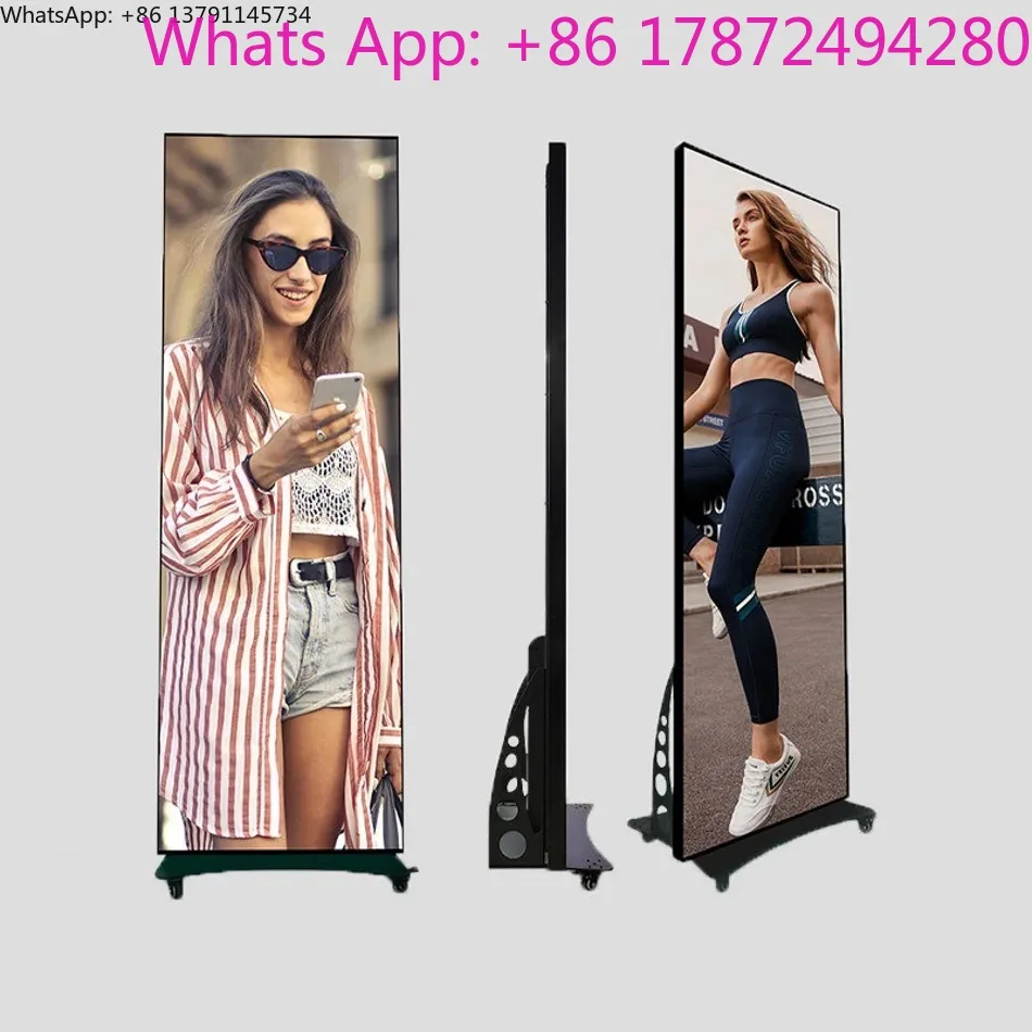 HD Floor Standing Digital LED Poster Screen Indoor Seamless Splicing Portable  Advertising Player Size 640X1920mm