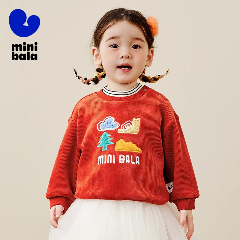 

Mini Bala Warm Fake Two-Piece Cute Top for Boys and Girls 2024 Winter New Product