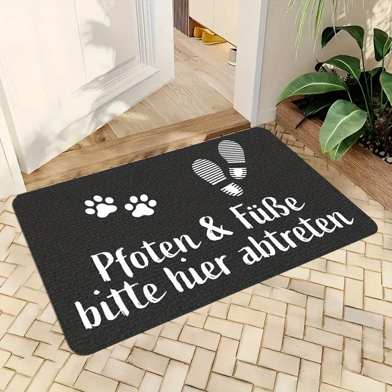 VIKAMA German Paw and Footprint Please Step Here Print Doormat Non Slip Washable Pet Paw Footprint Entryway Floor Mat