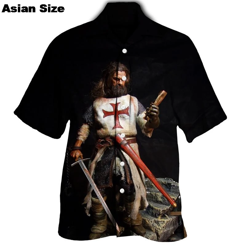 

Knights Templar Graphic Shirts for Men Clothing 3D Print Hawaiian Beach Shirt Short Sleeve y2k Tops Vintage Clothes Lapel Blouse