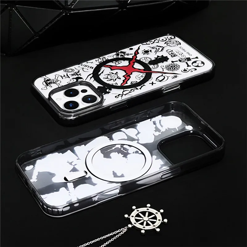 Japan Anime O-One P-Pieces Case for iPhone 11 12 13 14 15 16 Pro Max Plus L-Luffy Magsafe Magnetic Wireless Phone Cover