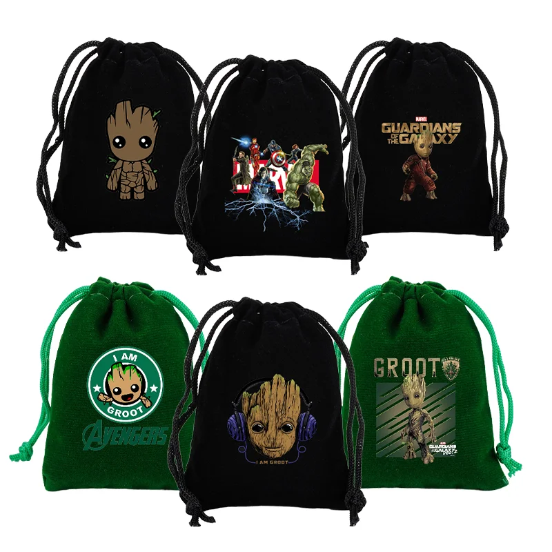 Marvel Groot sac à cordon Anime dessin animé impression Sport fille enfant étudiant mignon film Portable enfant fête main poche cadeau pochette