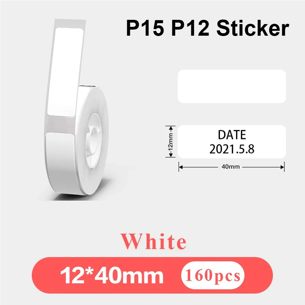 P15 Mini Printer Sticker 12x40mm Thermal Roll Paper for P12 P50 Q30 D30 KingJim LR5C Labeling Machine Self-adhesive Label Tape