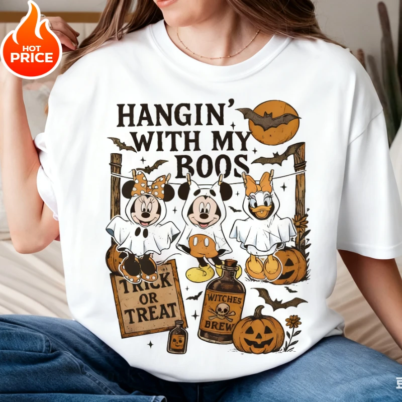 Disney Halloween Mickey Mouse Boy Girl Summer T-Shirt Family Parent-Child Wear Oversized Casual Loose Men Women Short Sleeve Tee