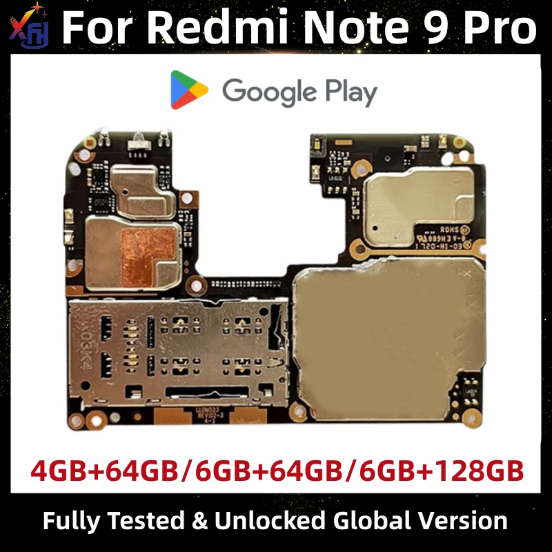 Motherboard for Xiaomi Redmi Note 9 Pro, Original Main Circuits Board, Unlocked Mainboard,64GB, 128GB, Global ROM