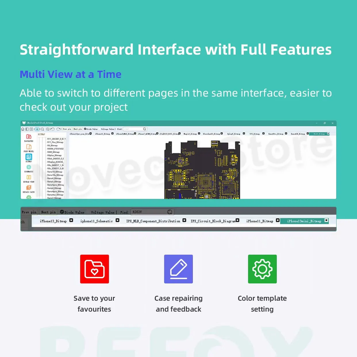 REFOX Bitmap Schematic Diagram Applicable for Apple iPhone for Macbook and Android Phone Motherboard Repair Support 2000 Models