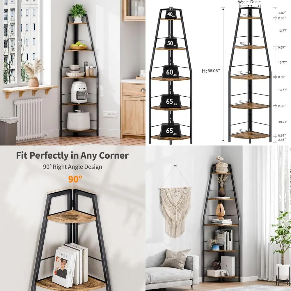 

5-ярусный деревянный стеллаж в индустриальном стиле для гостиной, спальни или офиса