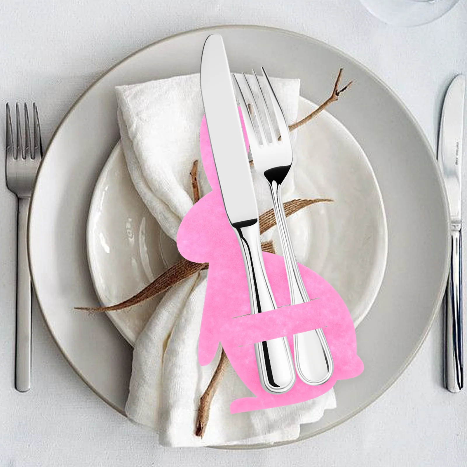 

4Pcs Easter Tableware Bags Rabbit Cutlery Holders Bunny Shape Silverware Pouches for Party Decoration Easter Tableware Bag