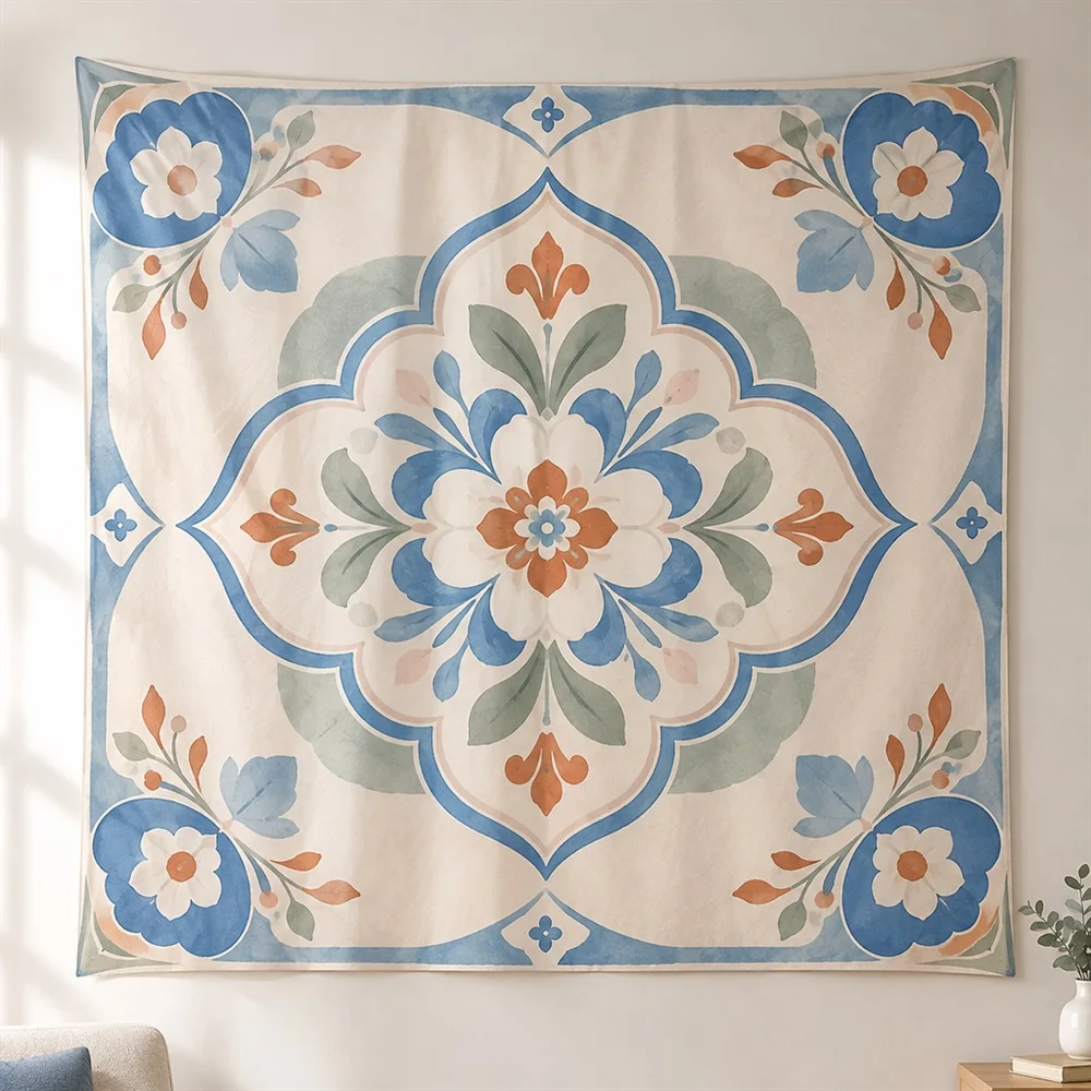 VIKAMA Pastel Geometric Blocks Corner Motif Tapestry Wall Hanging, Korean Wall Decor Tapestries for Bedroom Nursery Kids Room