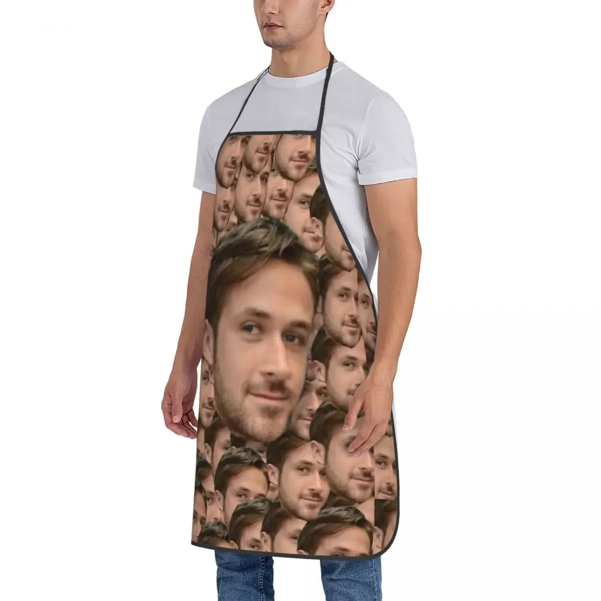 Ryan Gosling Head Collage Apron Oil & Water Resistant Adjustable Tie Baking Aprons for Men Women Chef