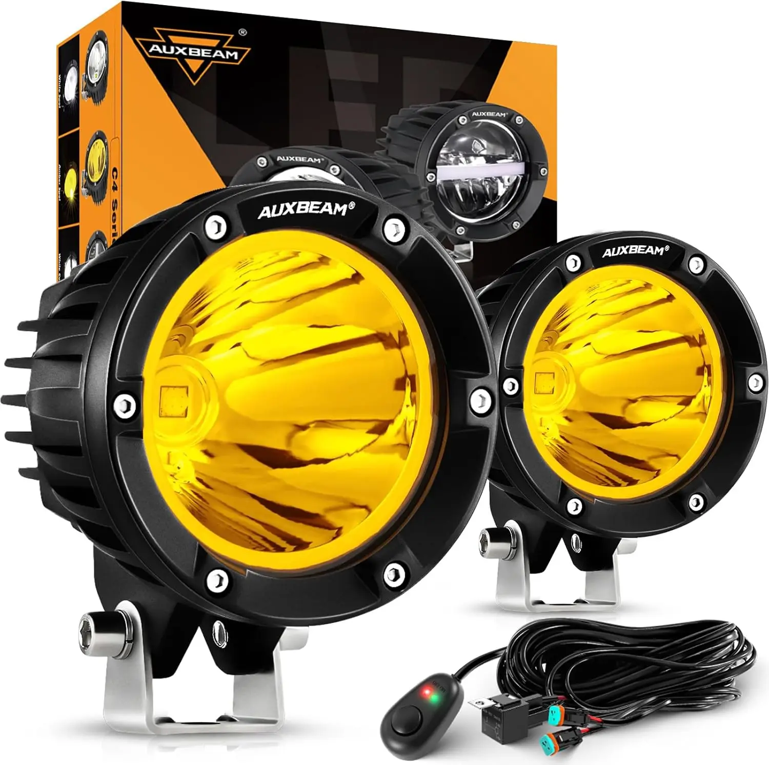 

4-дюймовые 72 Вт янтарные светодиодные стручки точечного луча внедорожных фонарей для грузовых автомобилей, мотоциклов, внедорожников, квадроциклов, UTV, джипов, пара