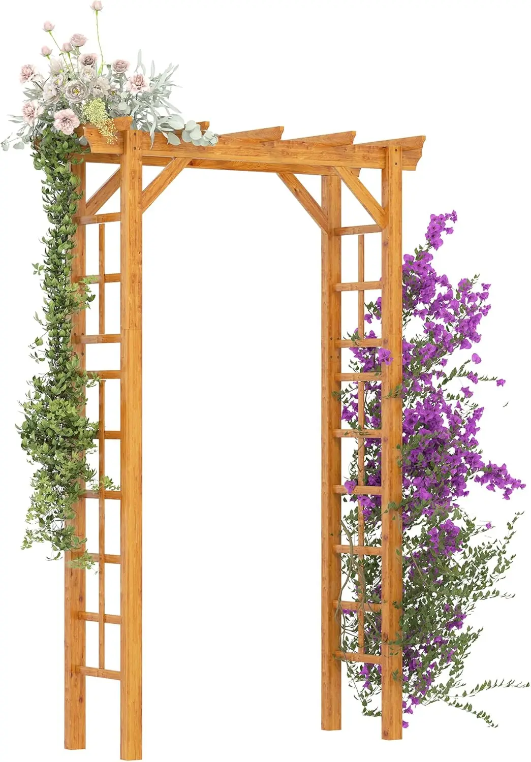 

85" Wooden Garden Arbor for Wedding and Ceremony, Outdoor Garden Arch Trellis for Climbing Vines, Fir Wood, Orange