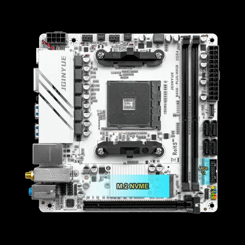 اللوحة الأم JGINYUE AMD AM4 ITX تدعم Ryzen R3 R5 R7 1/2/3/4/5 series CPU DDR4 RAM الكمبيوتر المكتبي PCI-E 3.0 B450I-PLUS ARGB MB