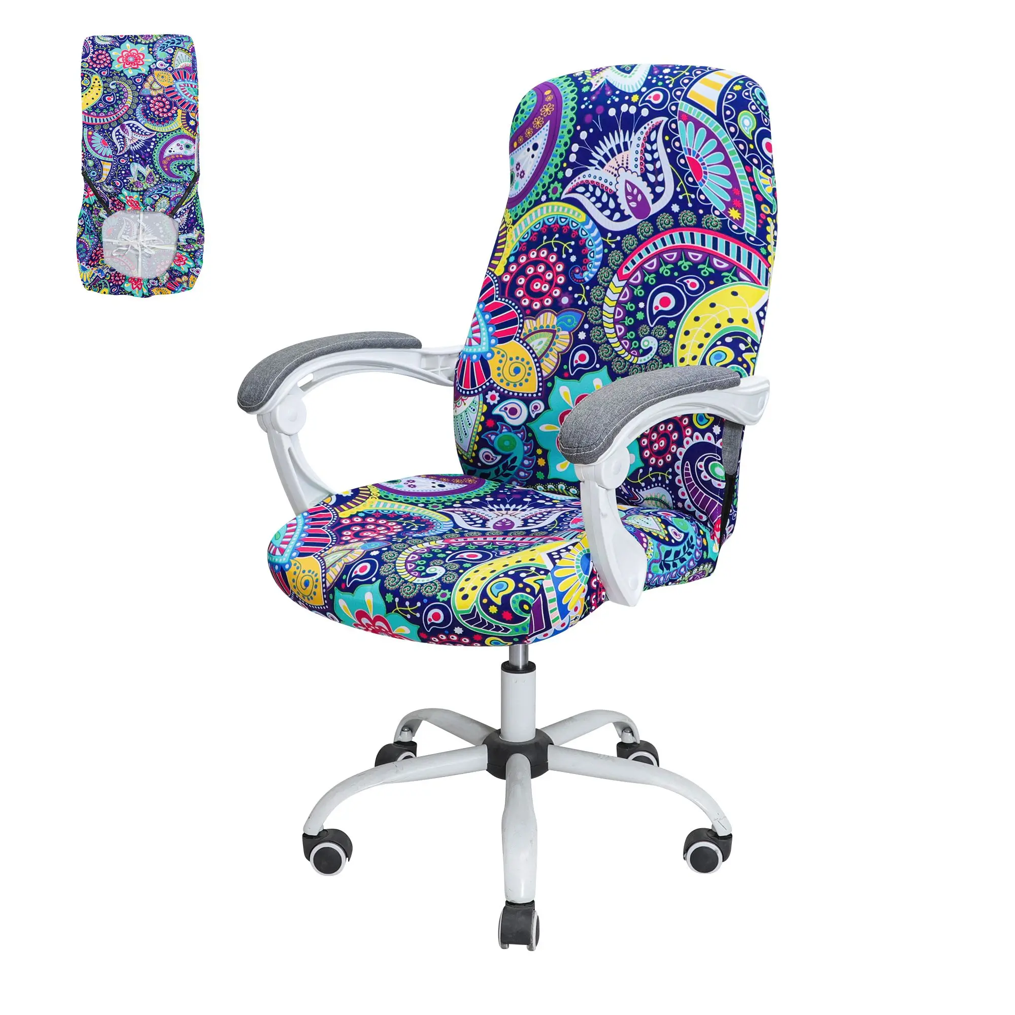 Stretch Spandex Office Chair Slipcovers Geometric Print Seat Covers For Gaming Chair Cover Removable Washable Anti-Dust