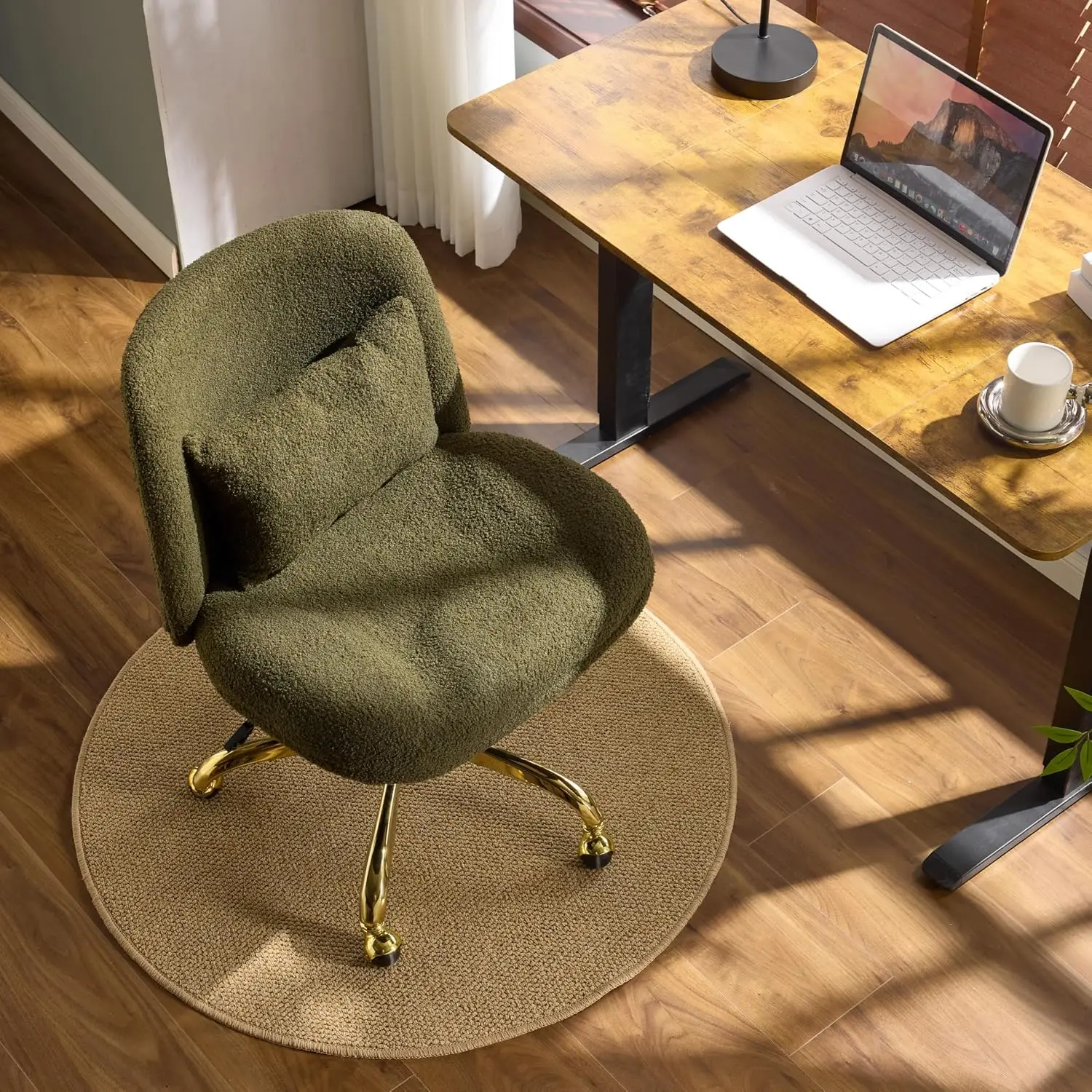 Cross Office Chair Ergonomic Pillow Gold Base Dual-Use with/no Wheels Adjustable Swivel Vanity Chair Customized