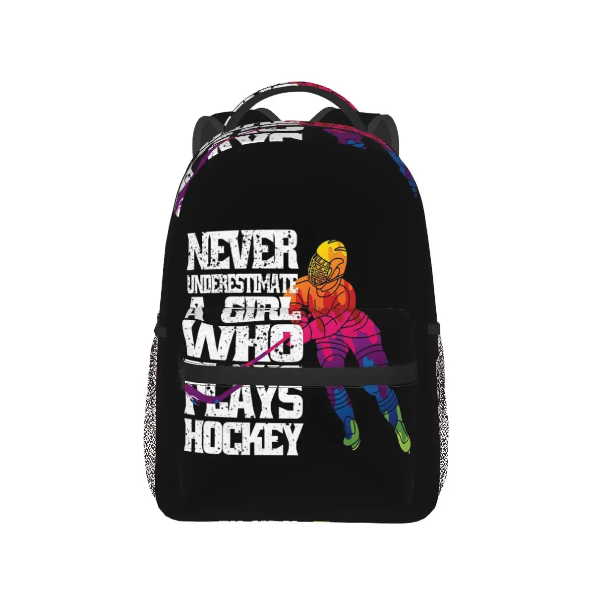 

Never Underestimate A Girl Who Plays Hockey Backpack Hot Sale Daypack Children BookBag School Bag Shoulder Bags for Men Women